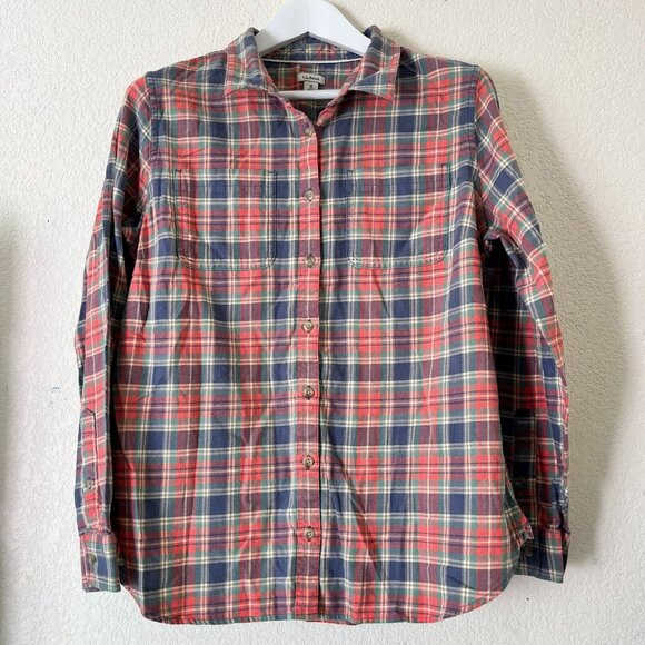 L.L Bean Men's Plaid Print Long Sleeve Casual Button Up Shirt Red Blue Medium - Picture 1 of 8